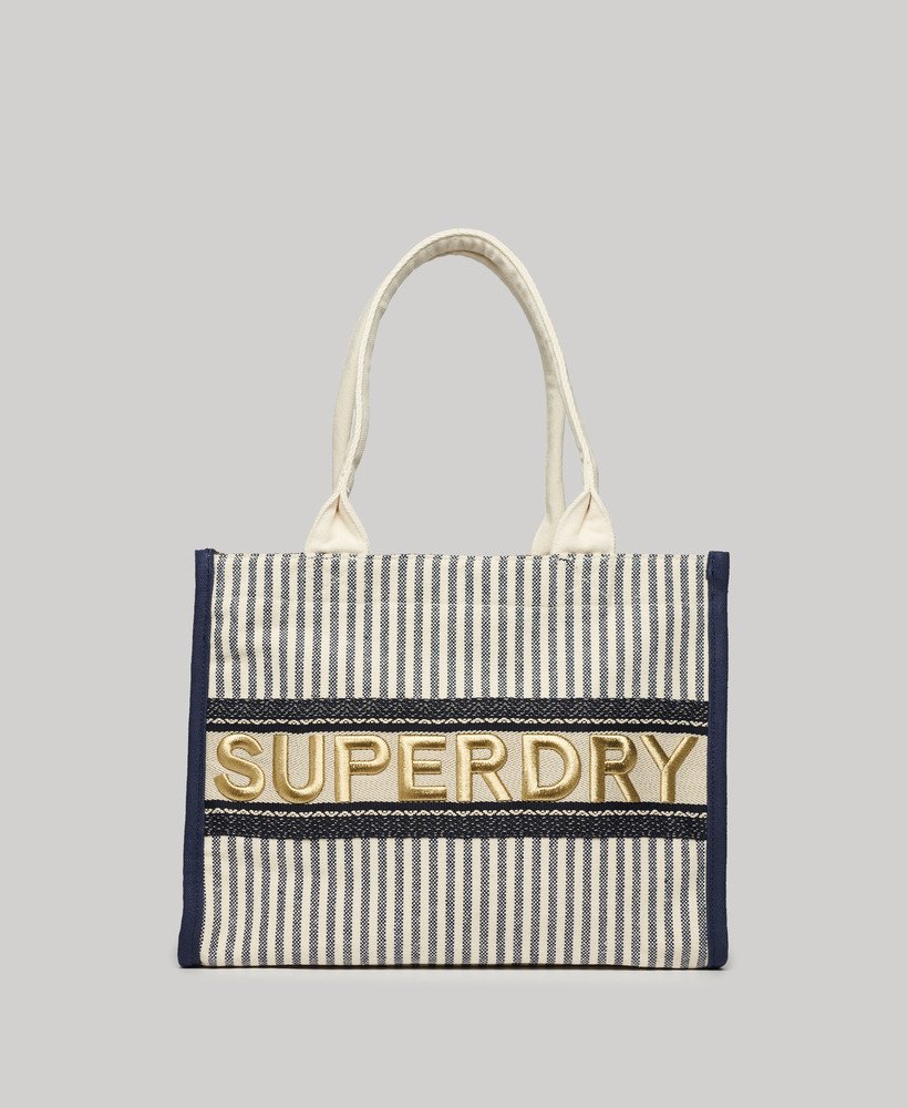 bolsa tote de luxo em listras azul-marinho