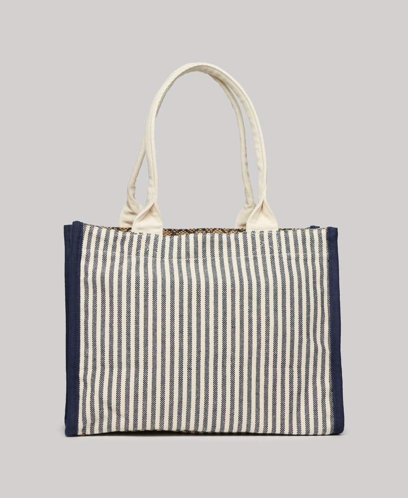 bolsa tote de luxo em listras azul-marinho