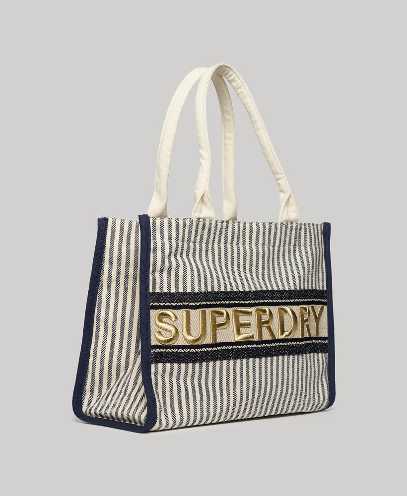 bolsa tote de luxo em listras azul-marinho