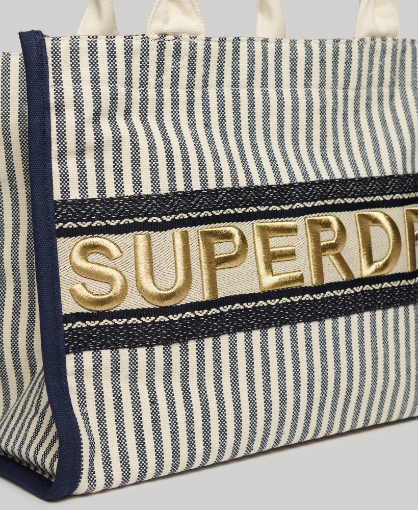 bolsa tote de luxo em listras azul-marinho