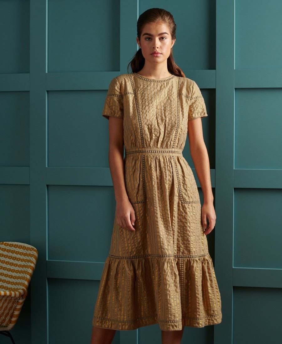 vestido midi metálico seco de edição limitada em dourado metálico