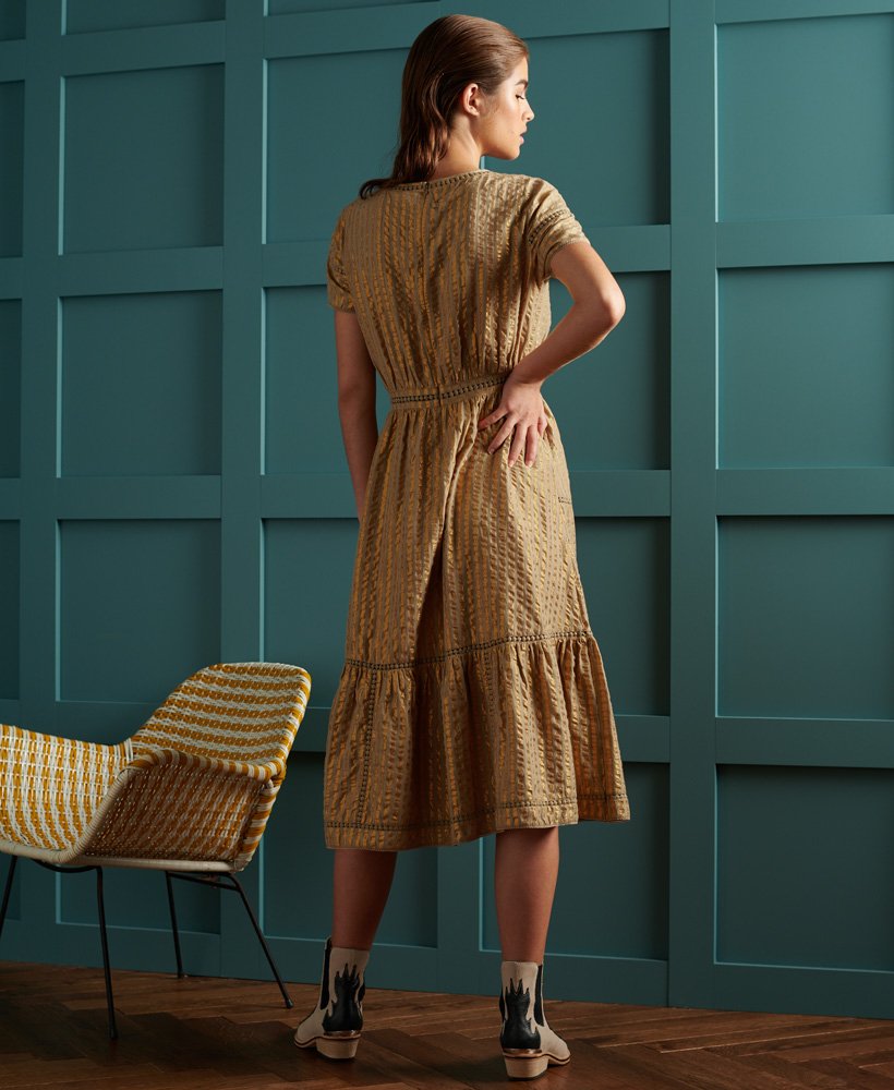 vestido midi metálico seco de edição limitada em dourado metálico