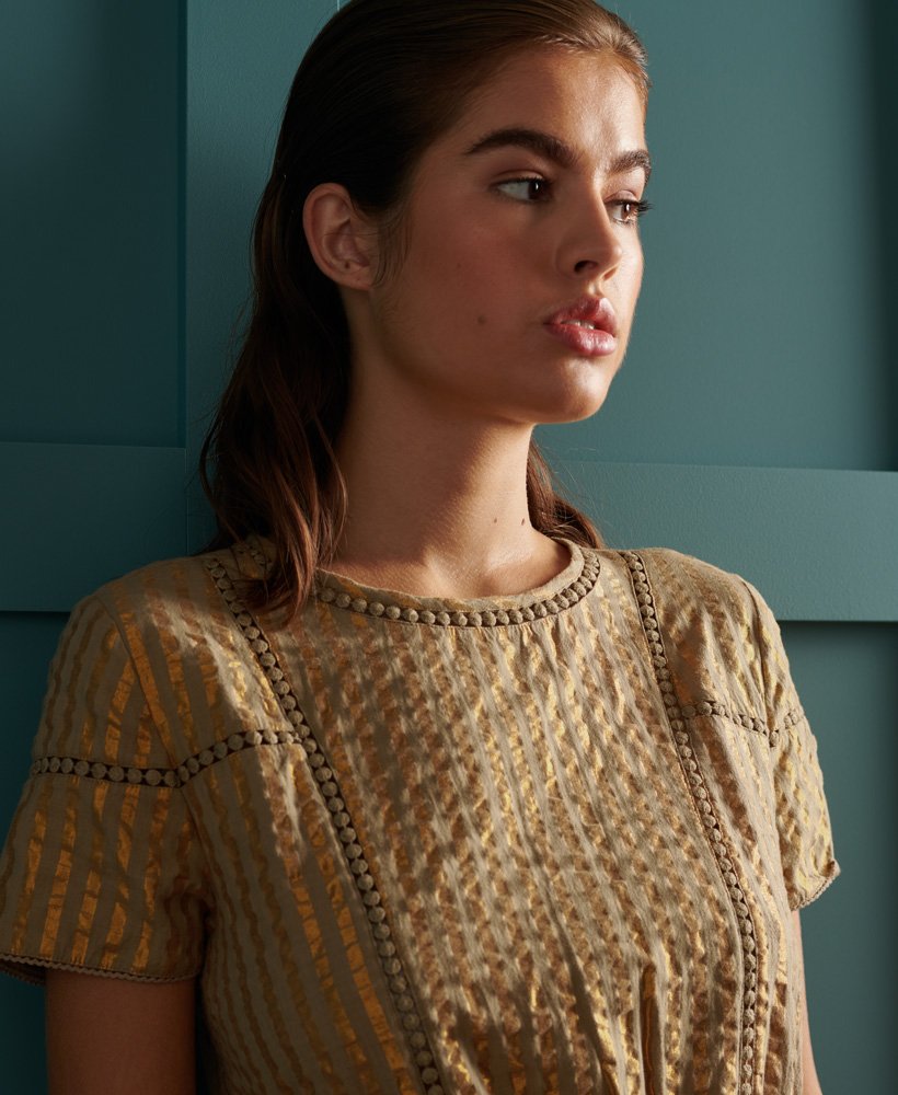 vestido midi metálico seco de edição limitada em dourado metálico