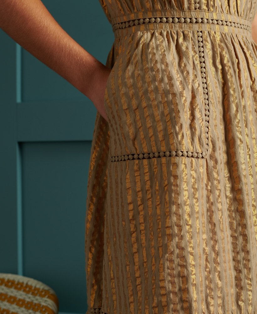 vestido midi metálico seco de edição limitada em dourado metálico