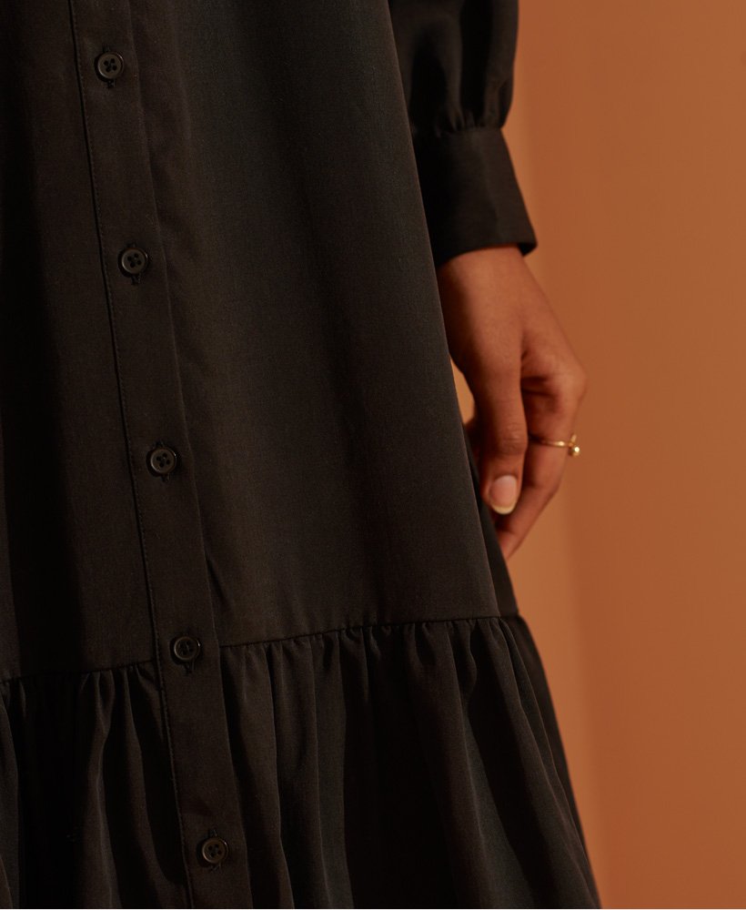 vestido camisa em camadas de edição limitada na cor preta.