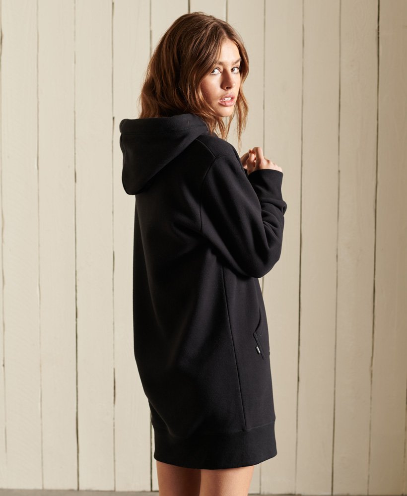 vestido com capuz bordado com logo vintage na cor preta.