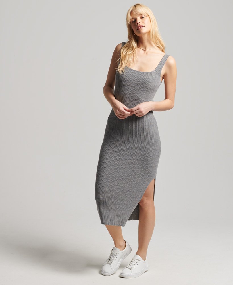vestido de malha texturizada em cinza mesclado