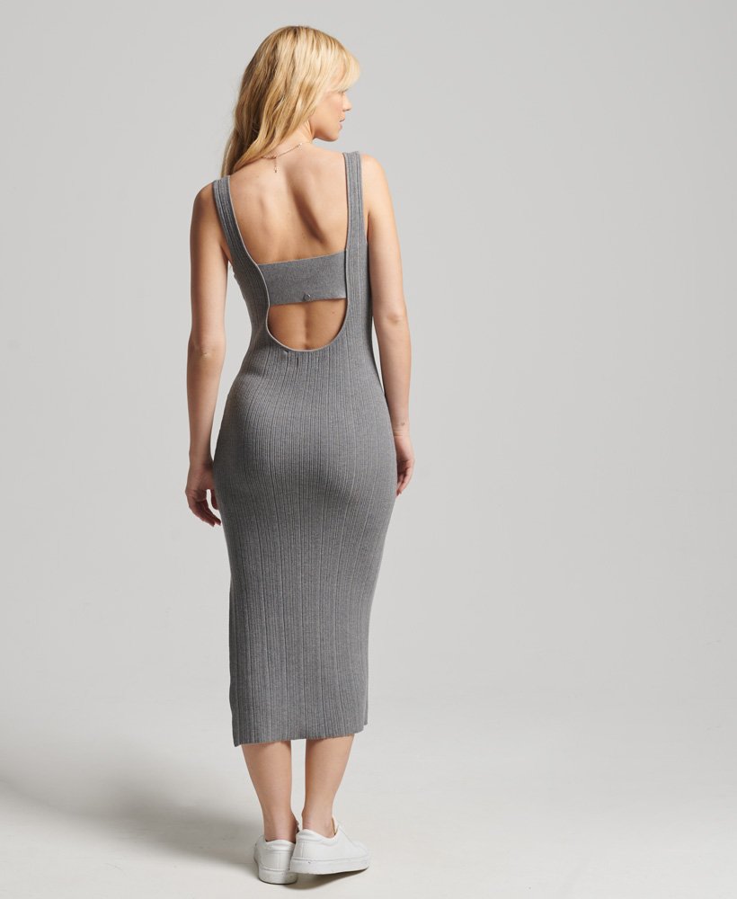 vestido de malha texturizada em cinza mesclado