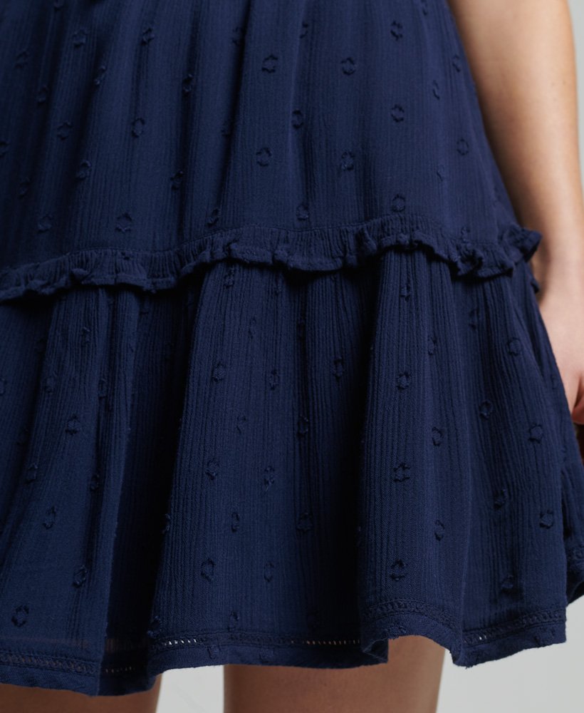 vestido camisola vintage com bordado inglês na cor azul marinho náutico