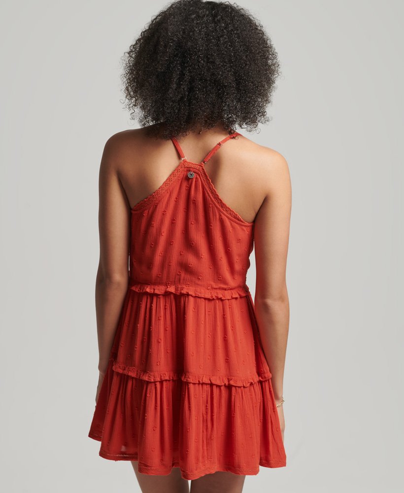 vestido camisola vintage com bordado inglês em vermelho estilo americano