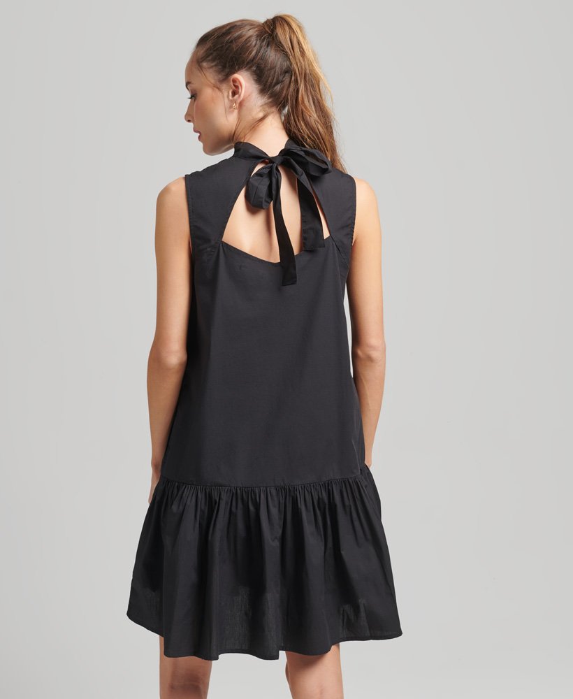 vestido curto de tecido plano na cor preta