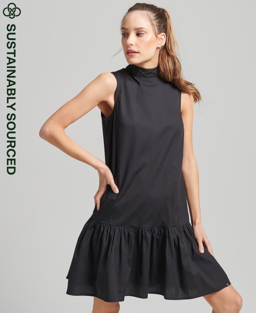 vestido curto de tecido plano na cor preta