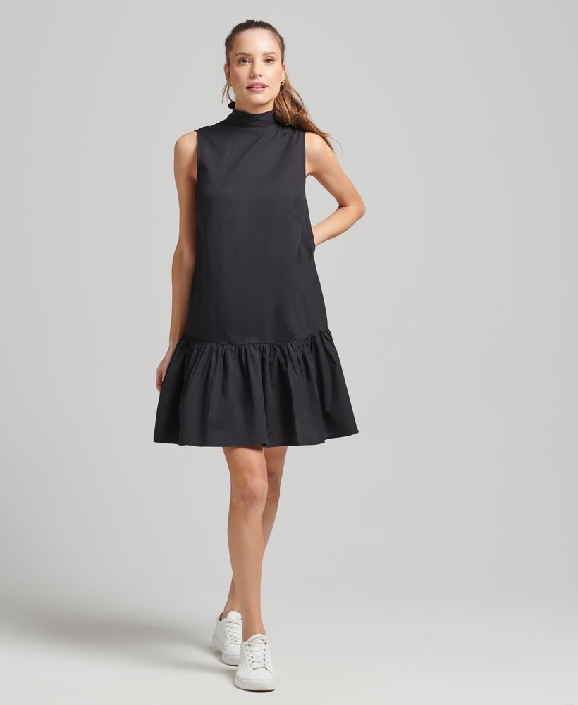 vestido curto de tecido plano na cor preta