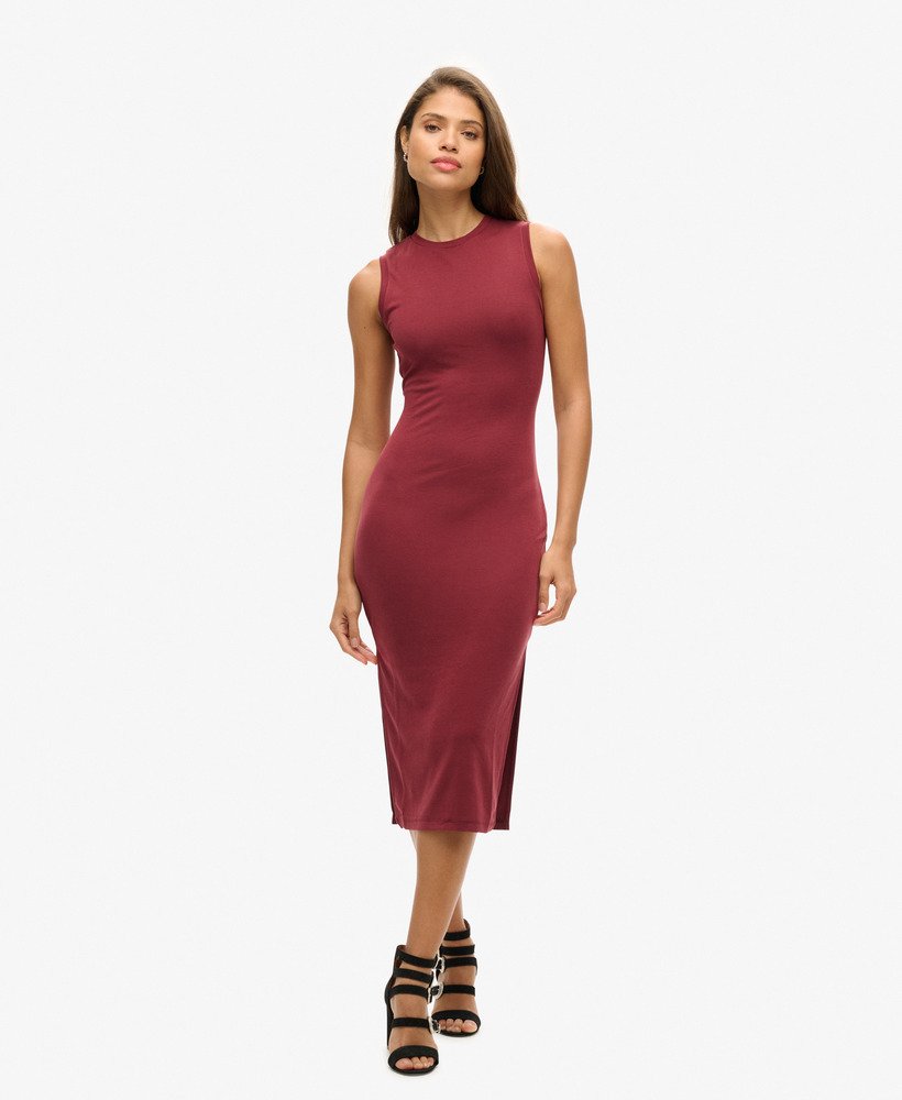 vestido midi de jérsei com detalhe nas costas na cor port