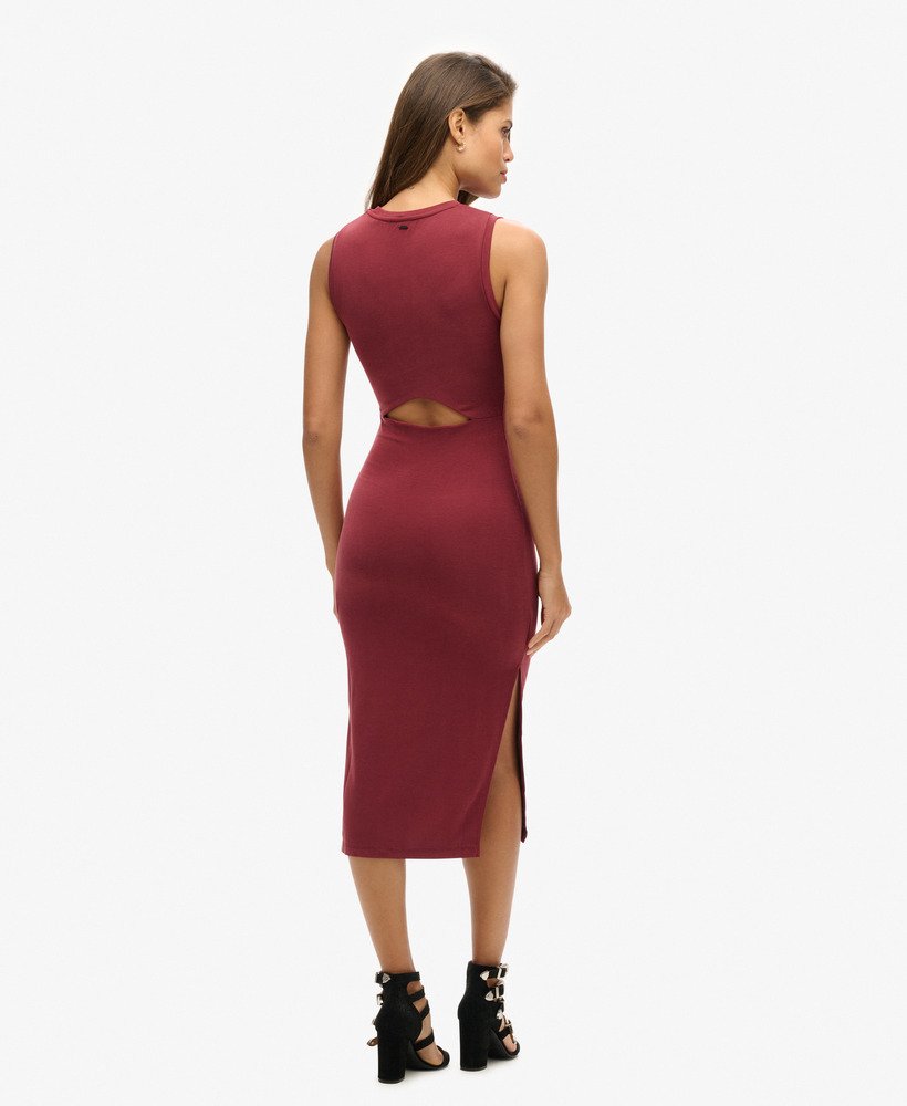 vestido midi de jérsei com detalhe nas costas na cor port