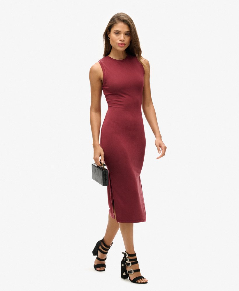 vestido midi de jérsei com detalhe nas costas na cor port