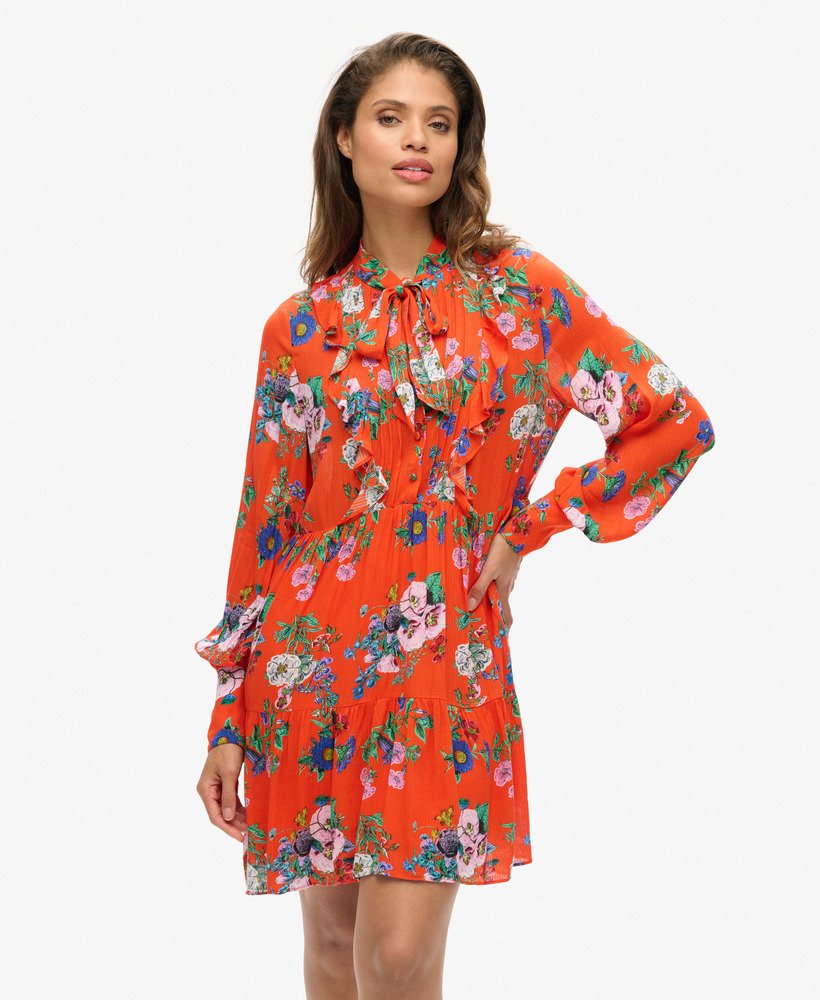 vestido curto studios off duty em estampa floral vibrante vermelha.
