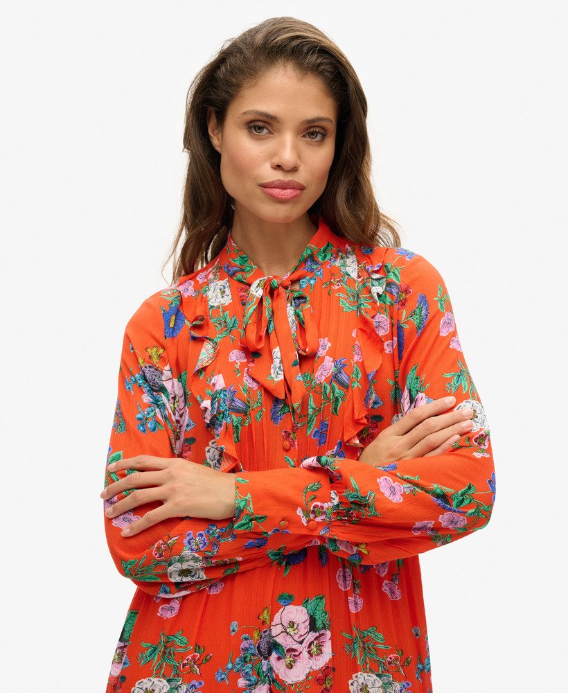 vestido curto studios off duty em estampa floral vibrante vermelha.
