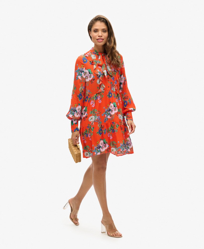 vestido curto studios off duty em estampa floral vibrante vermelha.