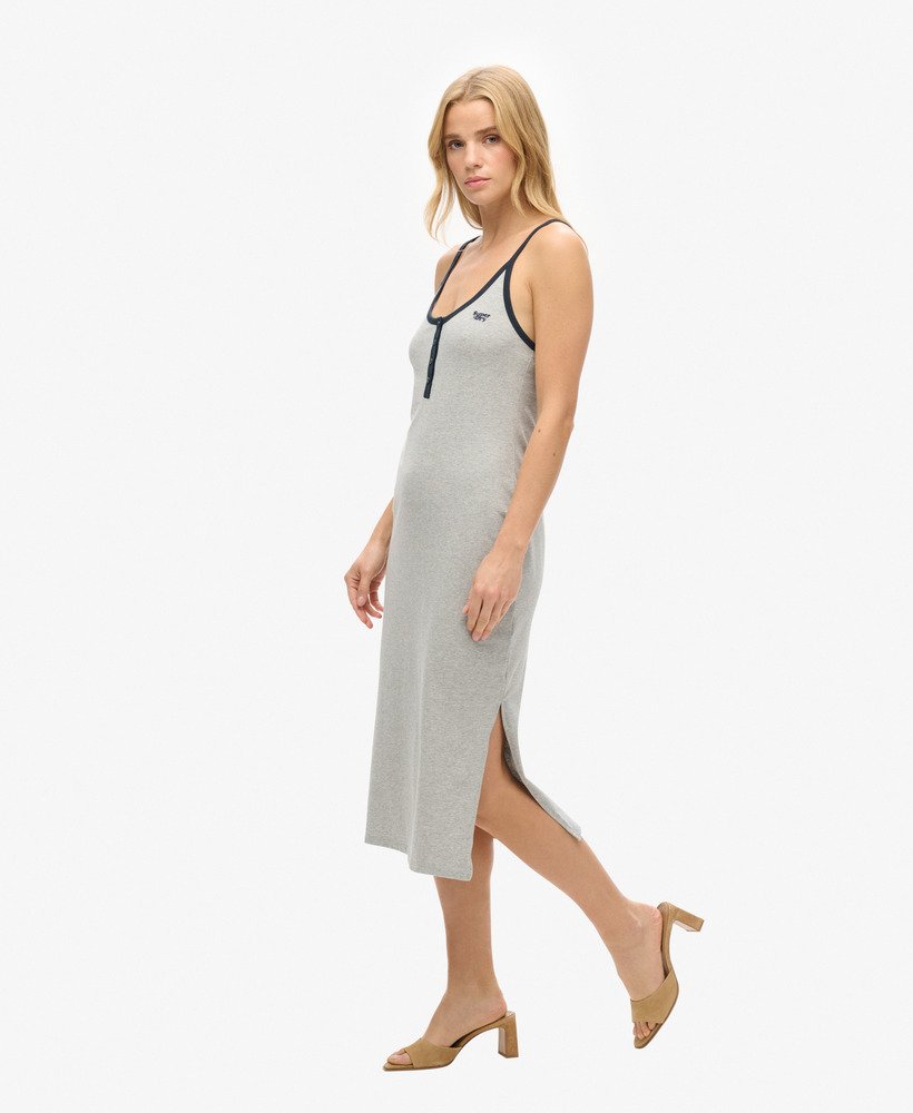vestido midi vintage estilo slip em cinza mesclado