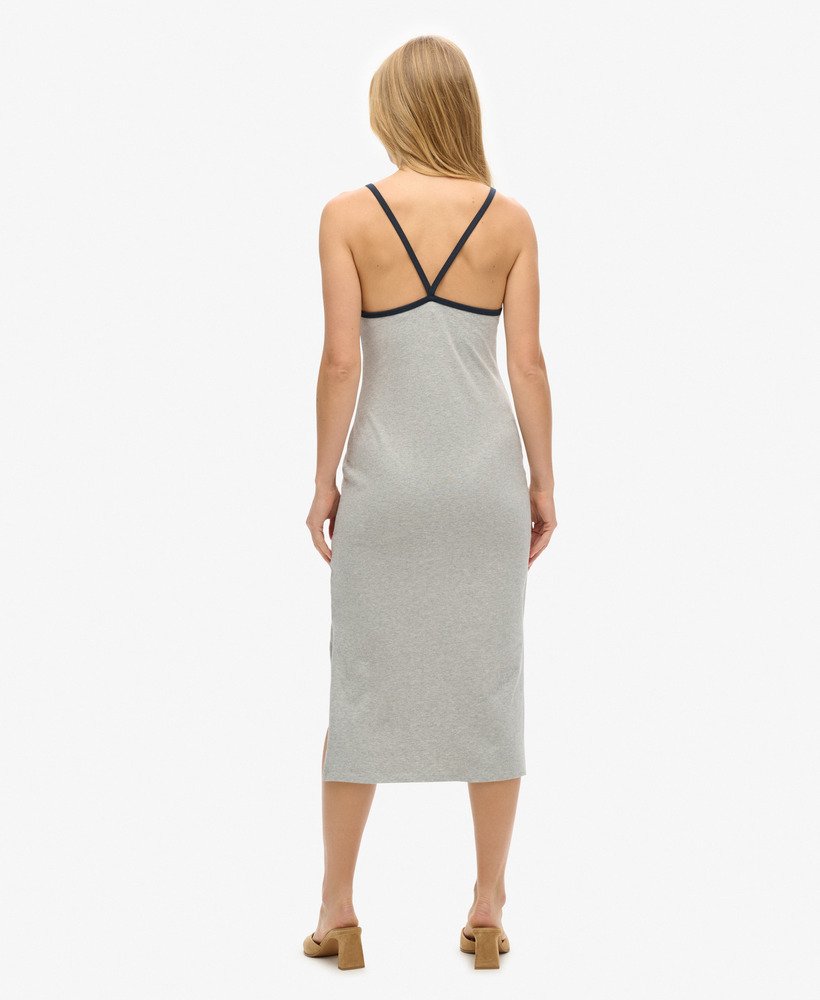 vestido midi vintage estilo slip em cinza mesclado