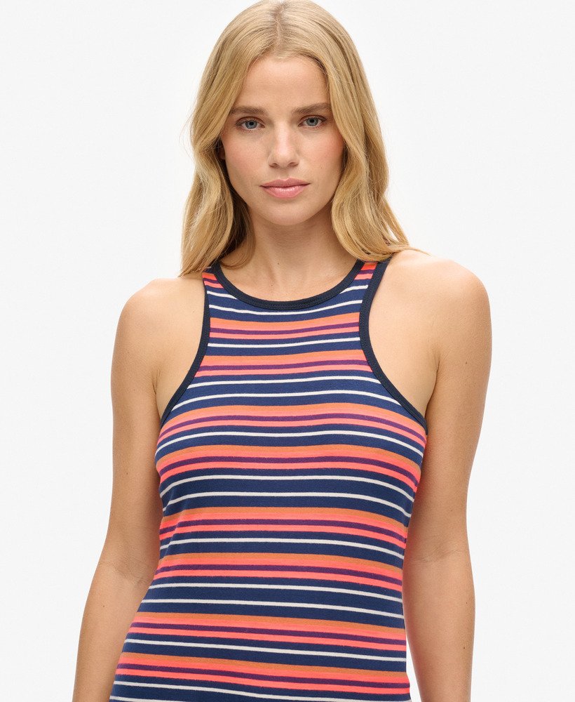 vestido estilo racer listrado vintage na cor coral cali.