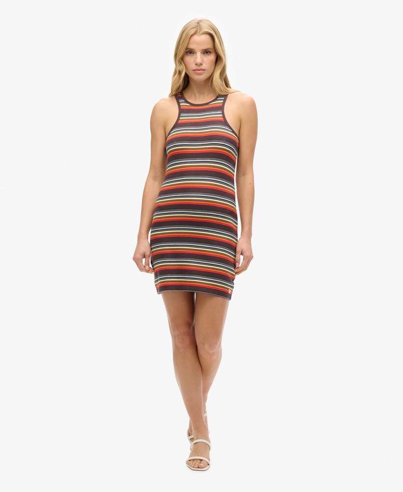 vestido estilo racer listrado vintage em amarelo vibrante para o verão.