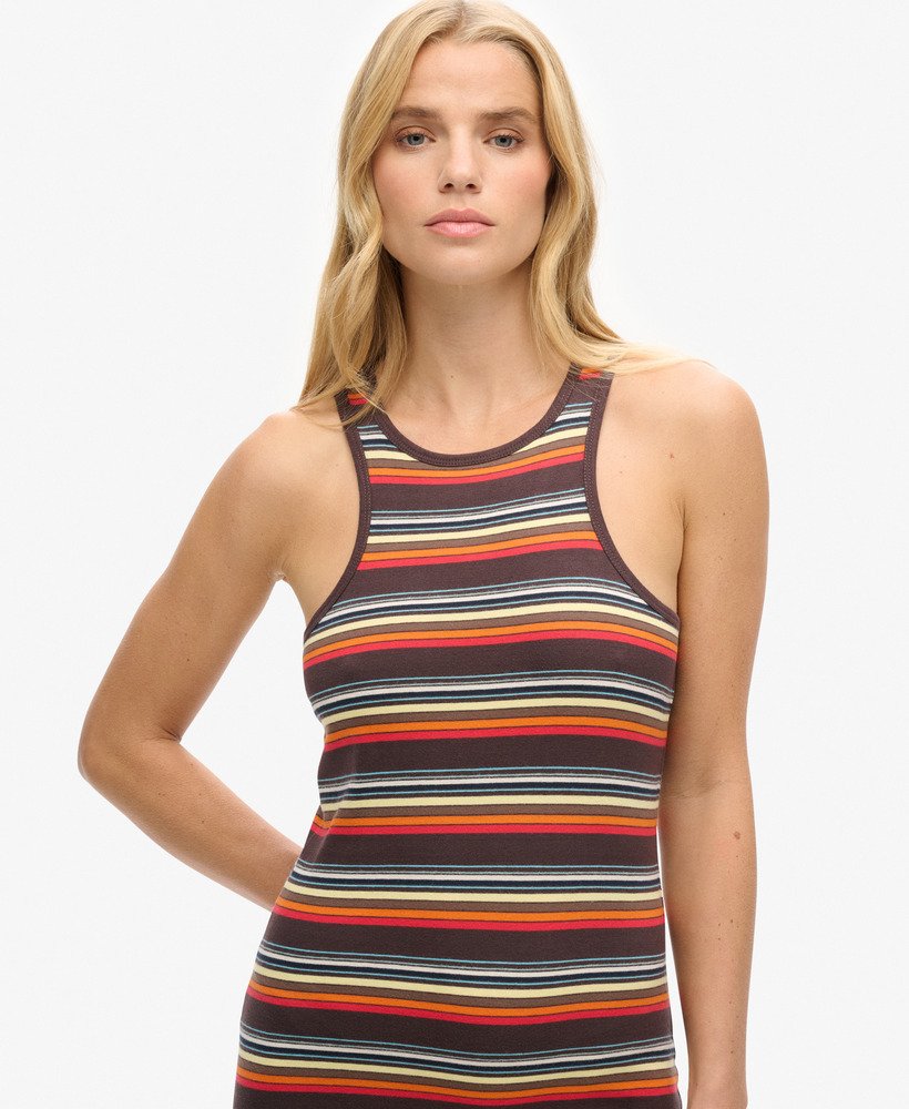 vestido estilo racer listrado vintage em amarelo vibrante para o verão.