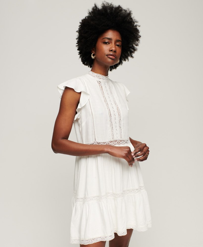 vestido studios lace mix na cor new chalk