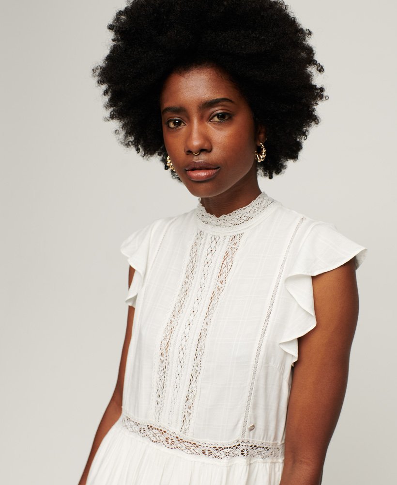 vestido studios lace mix na cor new chalk