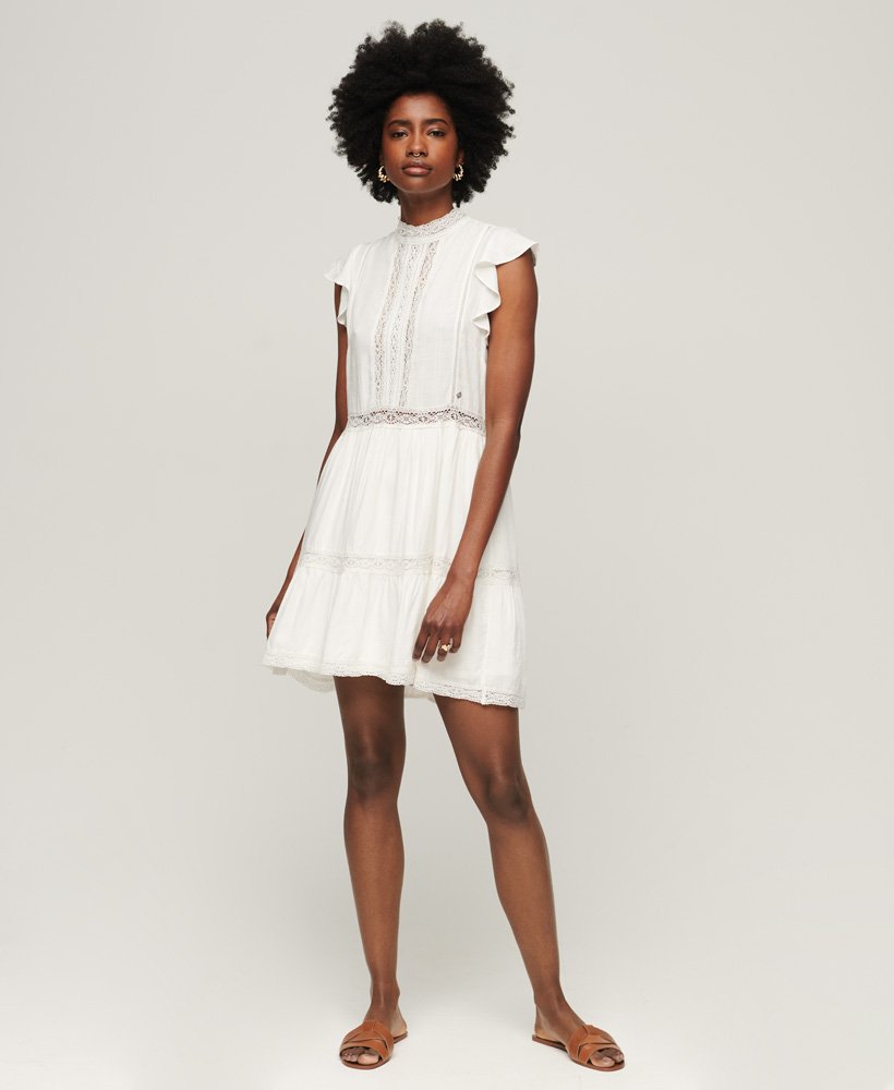 vestido studios lace mix na cor new chalk
