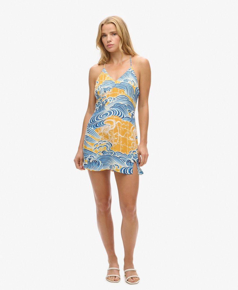 vestido curto de alça estampado em dourado da nimi kam