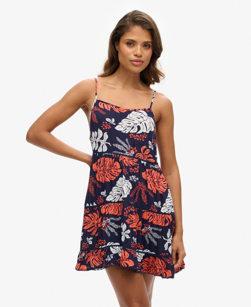 vestido curto de praia estilo camisola na cor azul marinho havaiano