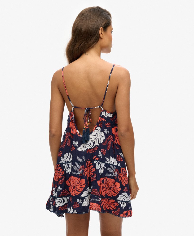 vestido curto de praia estilo camisola na cor azul marinho havaiano