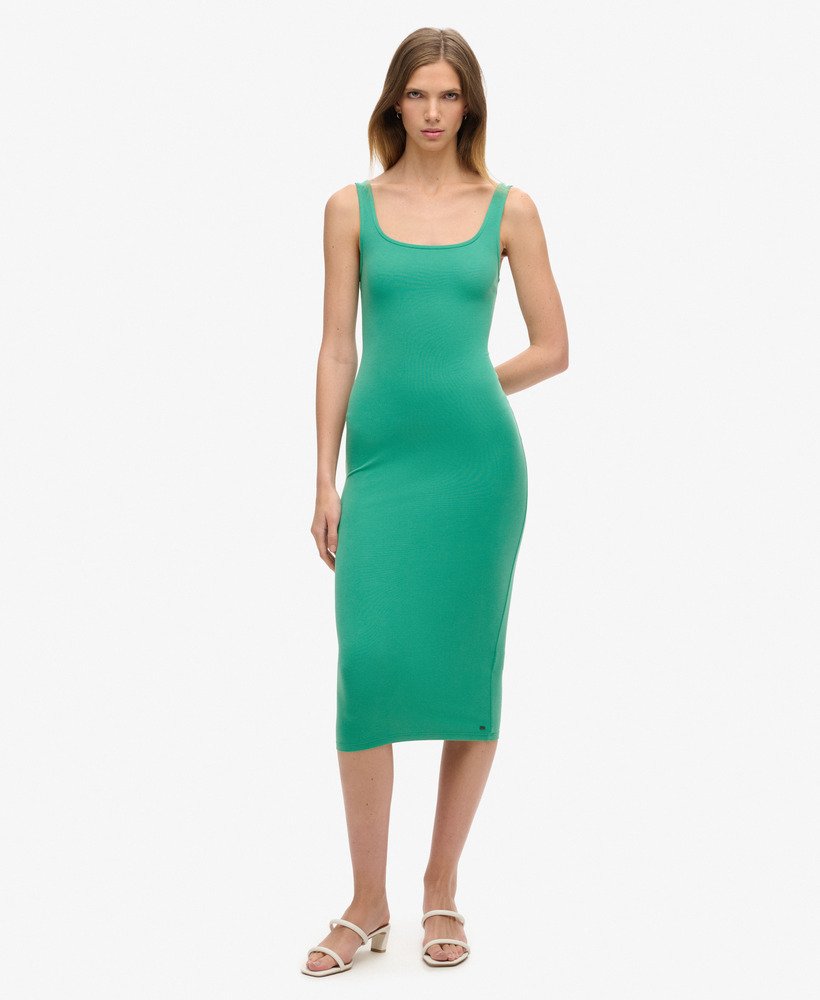 vestido midi de malha com decote quadrado na cor greenlake