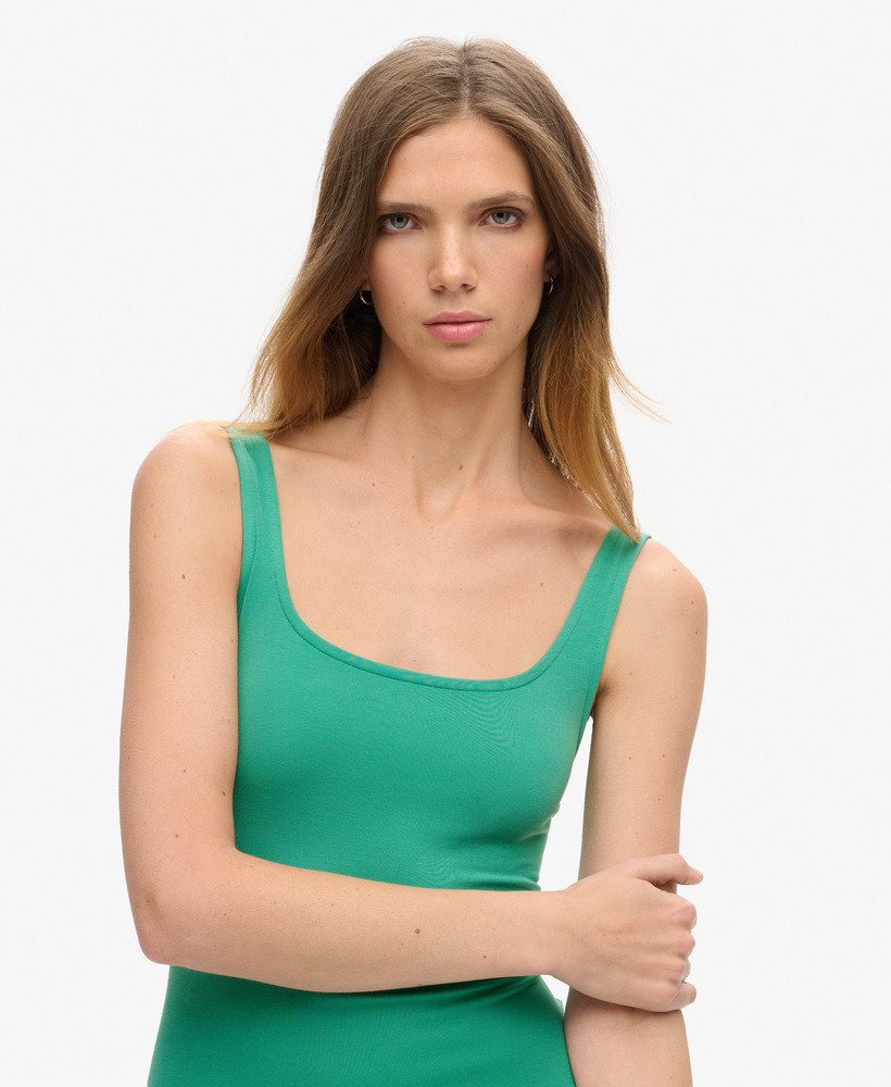 vestido midi de malha com decote quadrado na cor greenlake