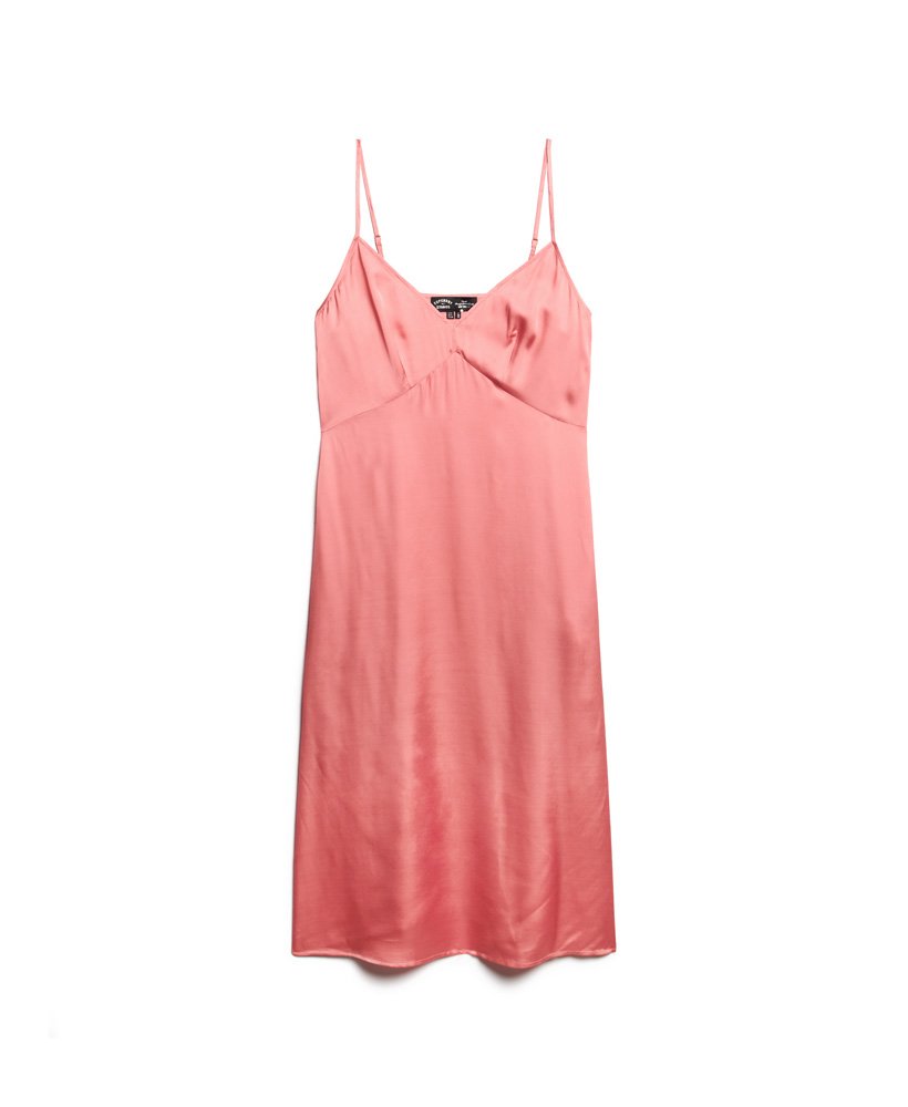 vestido midi de cetim com alças finas em rosa malva brilhante
