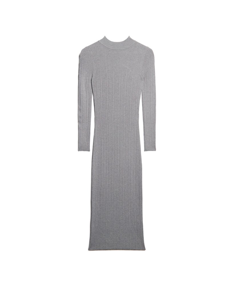 vestido midi justo e sem costas na cor cinza mescla.