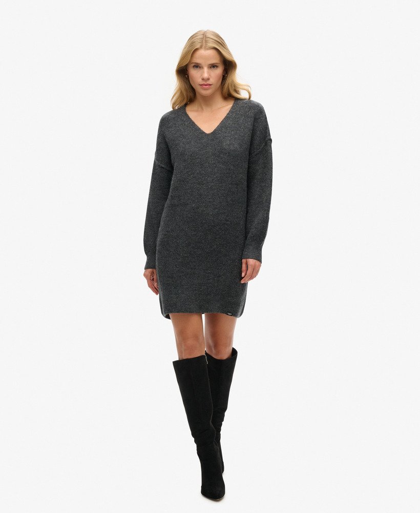 vestido suéter de malha com decote em v na cor cinza mescla iron gate