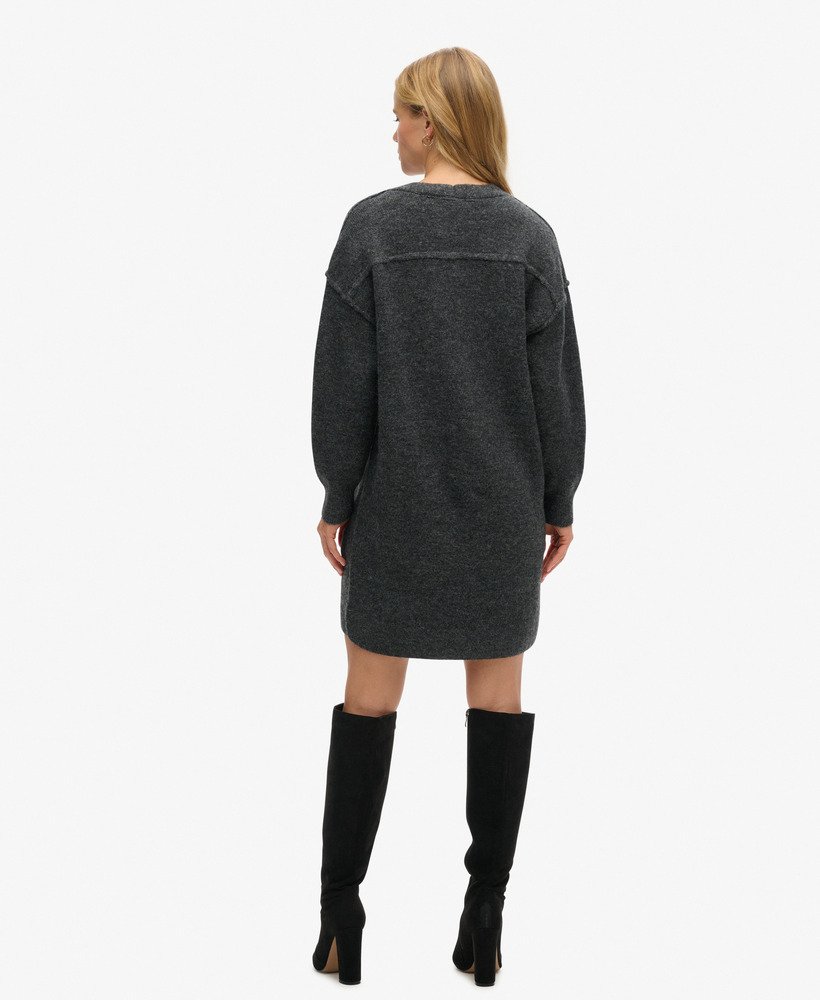 vestido suéter de malha com decote em v na cor cinza mescla iron gate