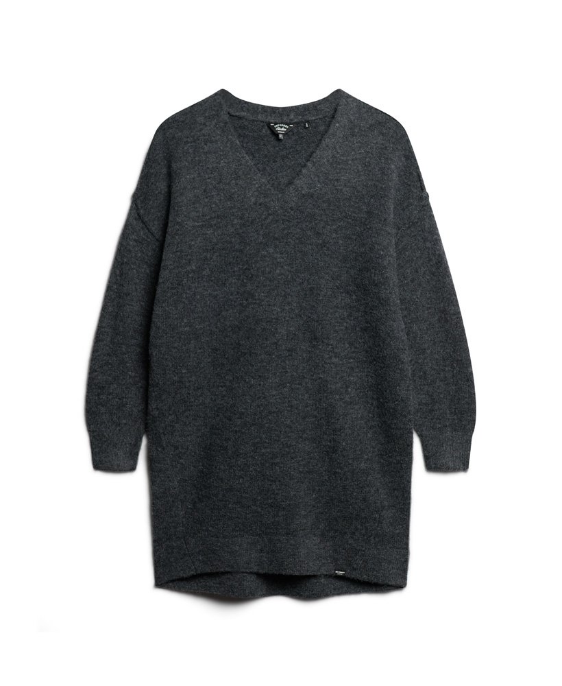 vestido suéter de malha com decote em v na cor cinza mescla iron gate