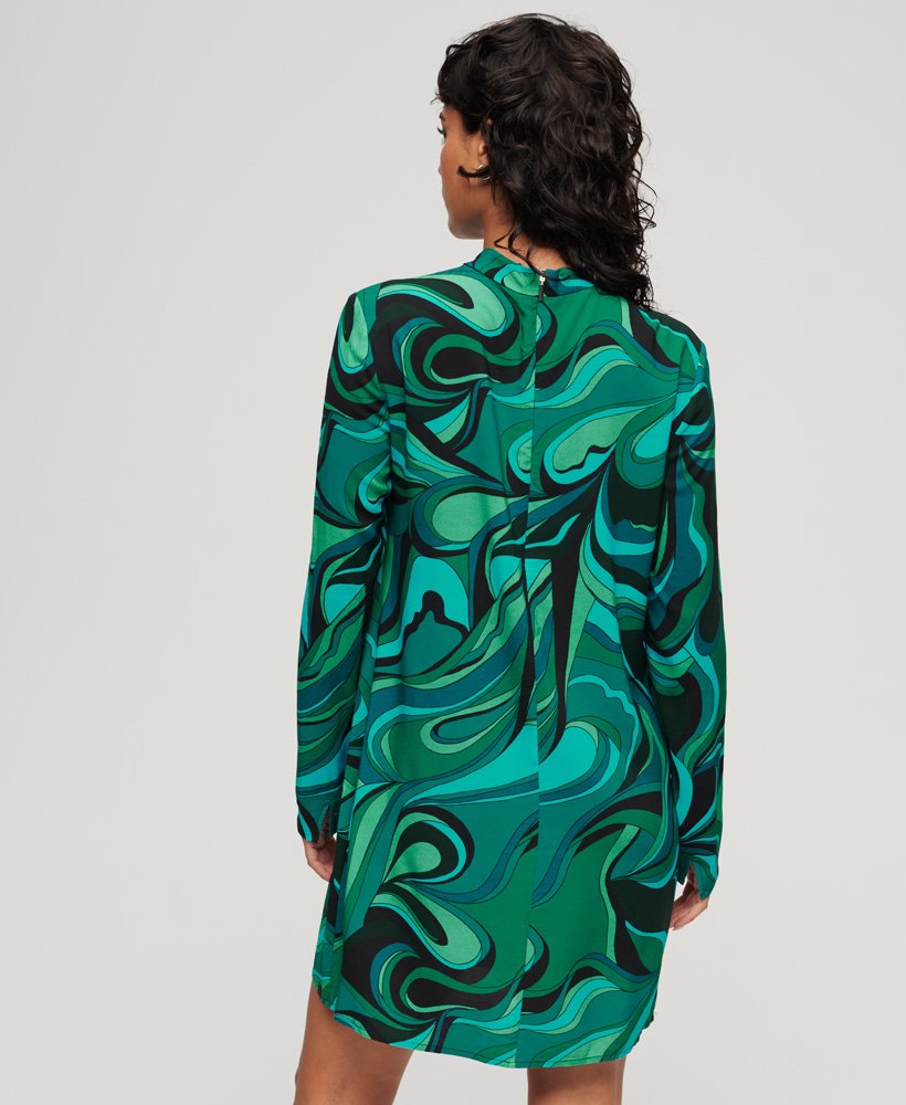 vestido curto estampado de manga comprida na cor verde presley
