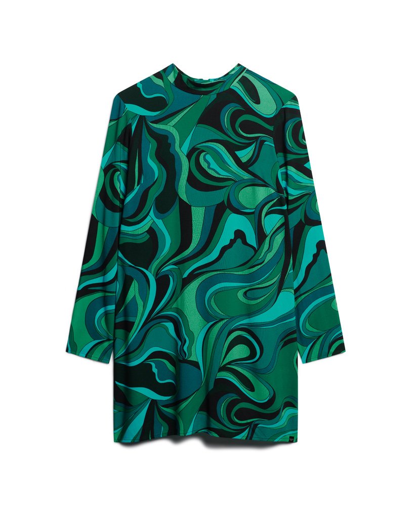 vestido curto estampado de manga comprida na cor verde presley