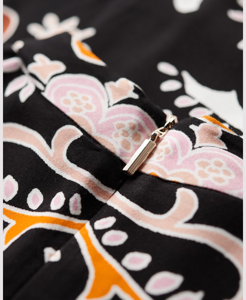 vestido curto estampado de manga comprida em nico paisley preto