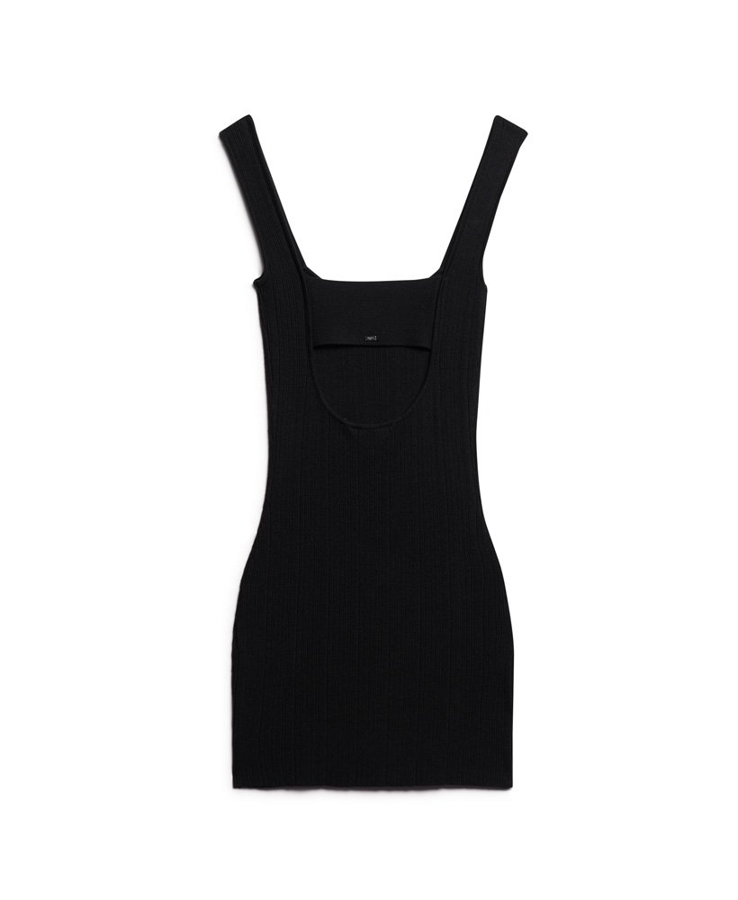 vestido curto de tricô sem costas na cor preta.