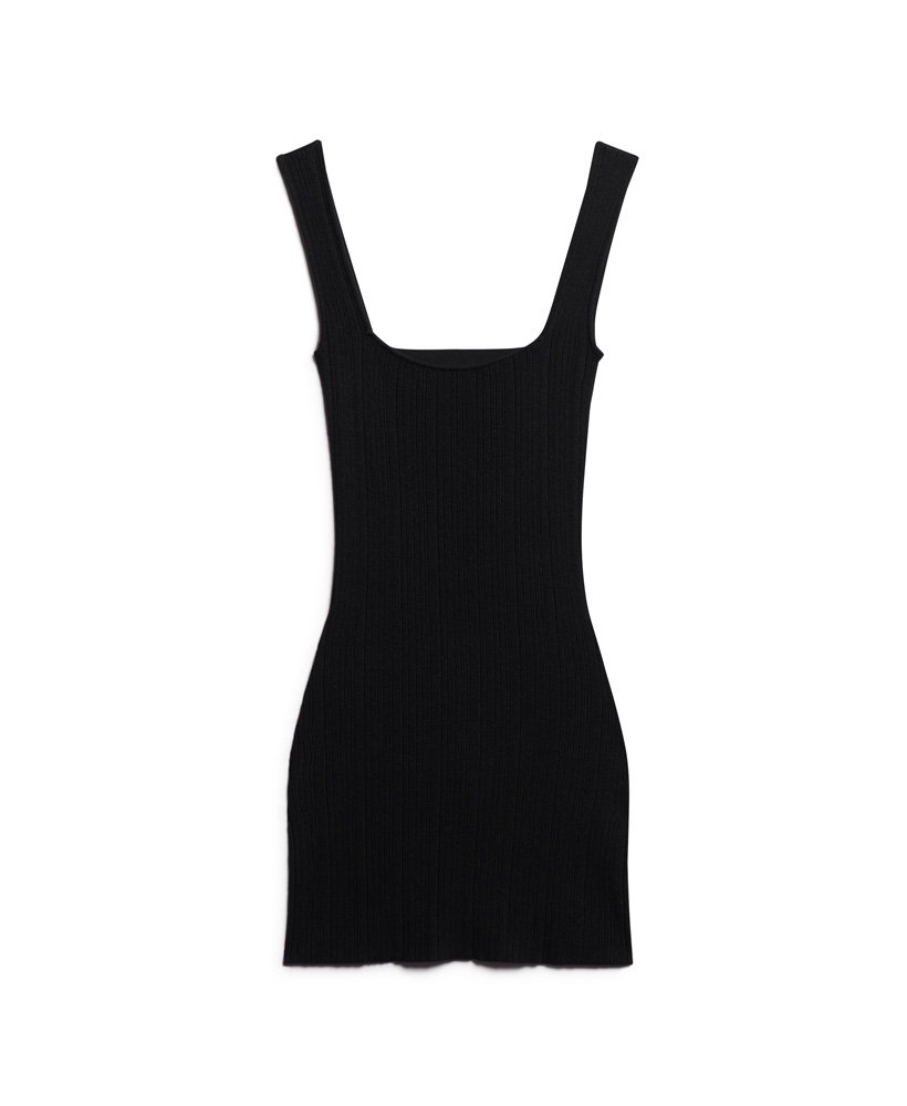 vestido curto de tricô sem costas na cor preta.