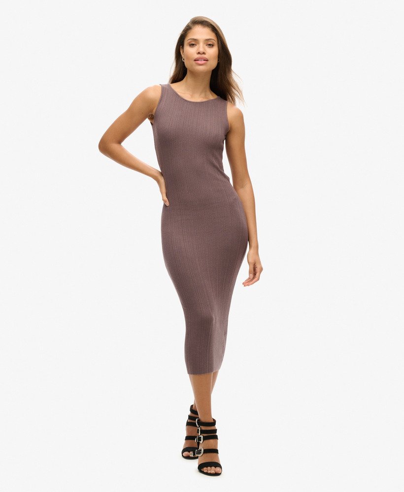 vestido midi de malha sem costas na cor marrom ferro