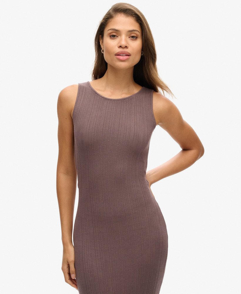 vestido midi de malha sem costas na cor marrom ferro