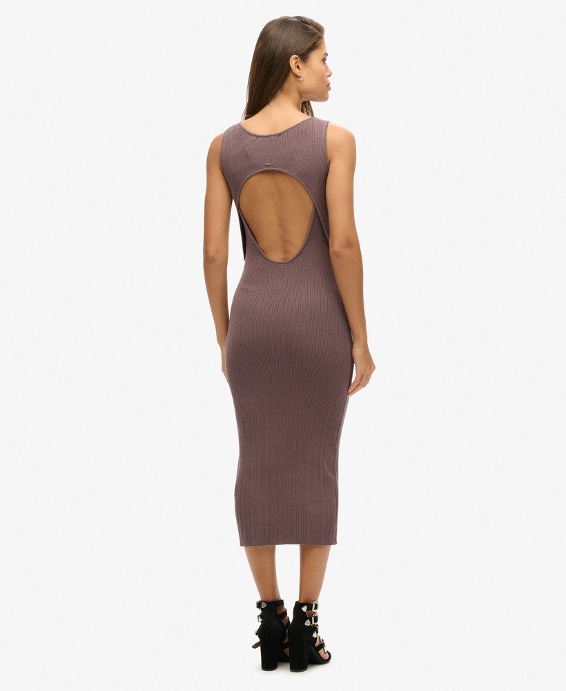 vestido midi de malha sem costas na cor marrom ferro