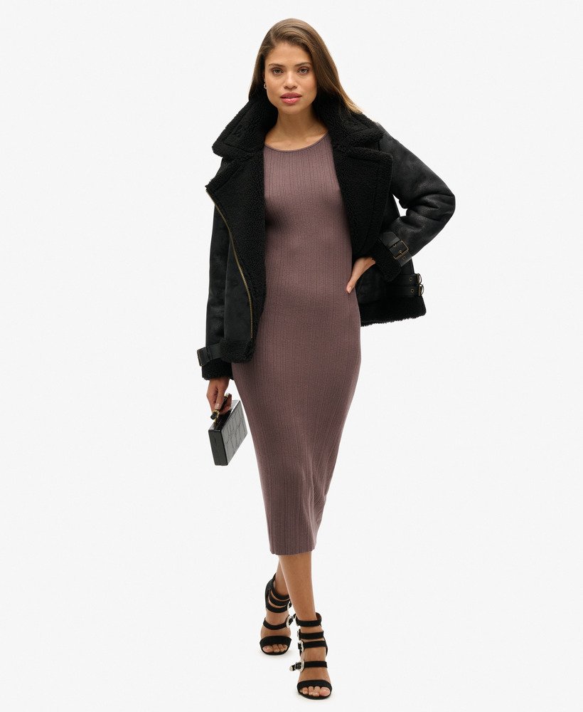vestido midi de malha sem costas na cor marrom ferro